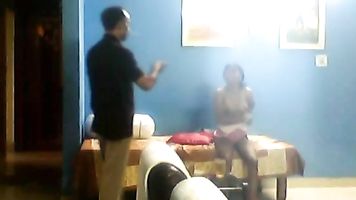 Sexy wife with her hubby inside shower room.