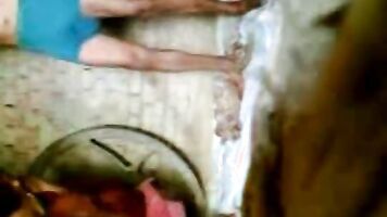 Indian Punjabi couple from village near Amritsar naked in their out house, first getting fucked doggy style and then missionary style finally taking husbands cum load on her mouth watering tits and tummy in this MMS.