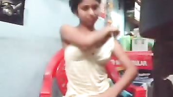 Horny mature Indian men fucking his young next door girl by showing him a porno movie and pressing her boobs to make her wet and hot and fucked hard in this much watch mms.